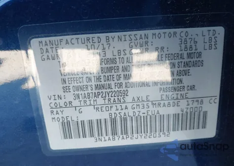 2018 Nissan Sentra Sv from USA, damaged, VIN 3N1AB7AP2JY220592